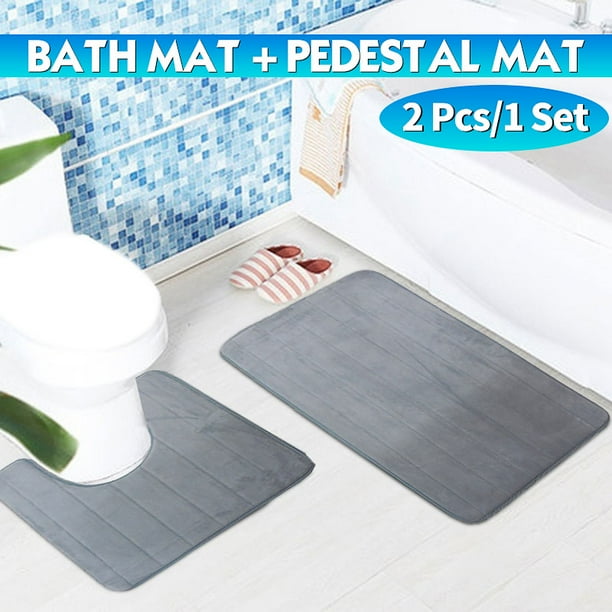 Bathroom Shower 2 Piece Bath Mat Set Non Slip /& Toilet Pedestal Soft Toilet Rug